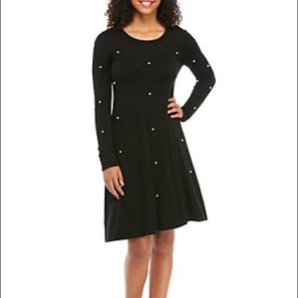 NWT Cashmere Black Dress with Pearls